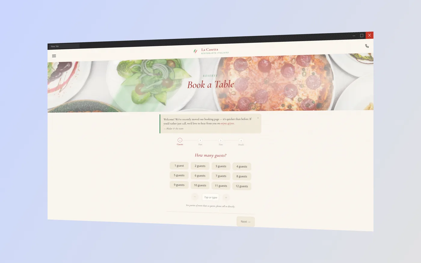 La Casetta booking page shown on a laptop